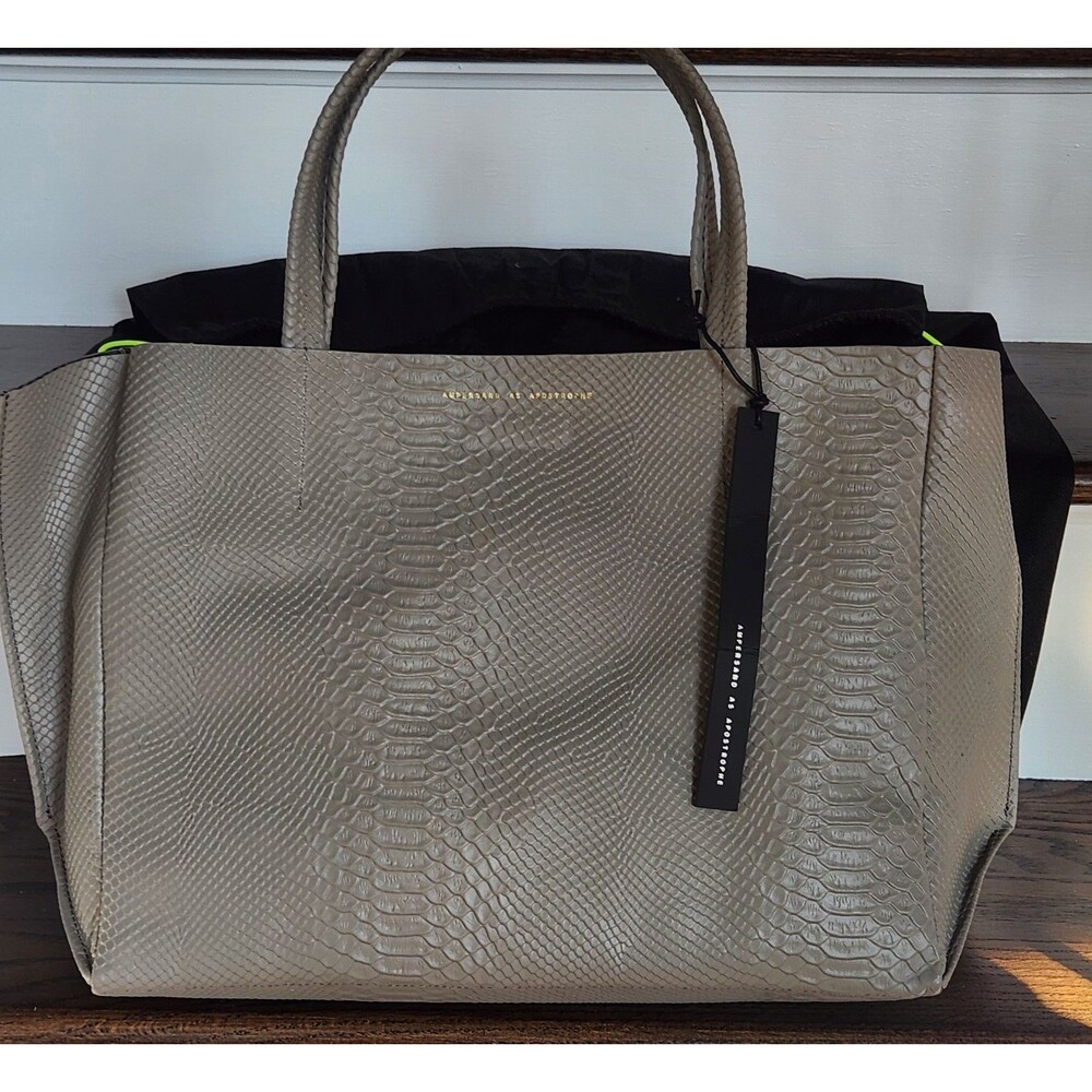 Ampersand As Apostrophe XL Taupe Python 100% Leather Tote - NWT - Picture 7 of 15